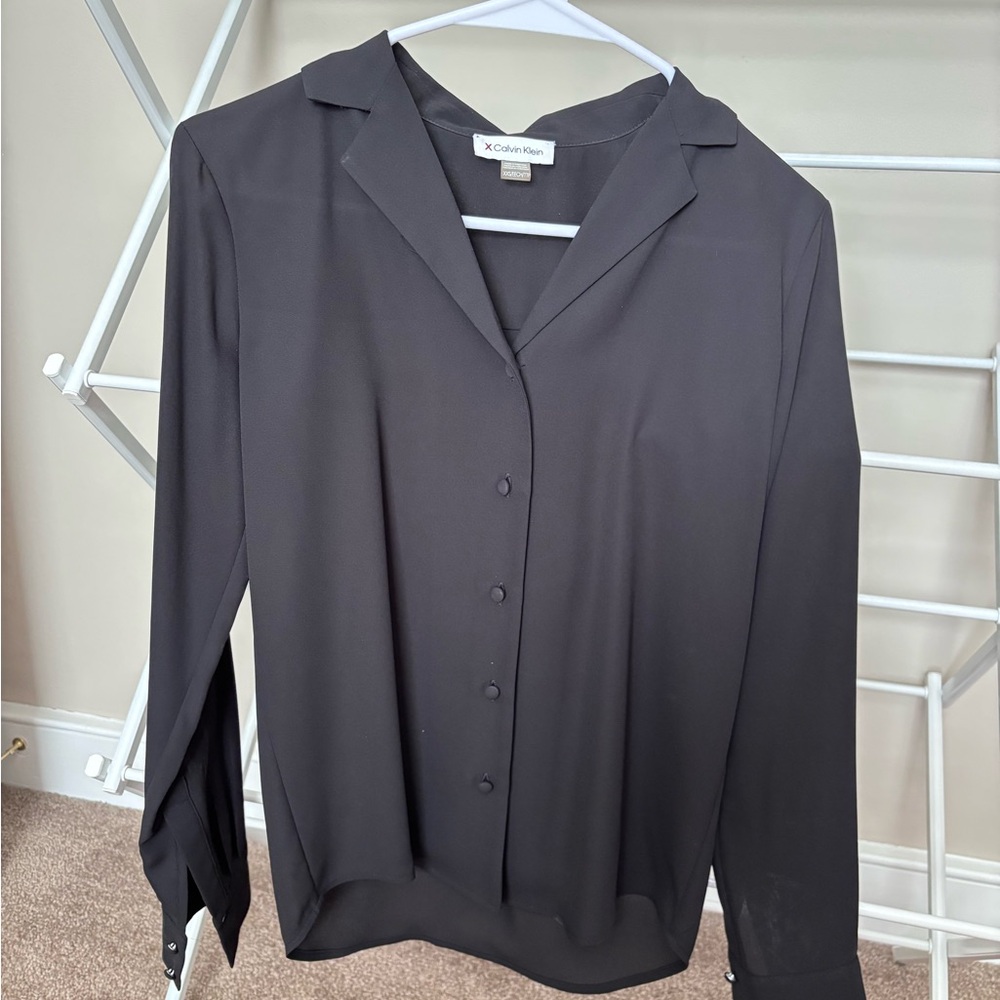 Calvin Klein Women's Charcoal Button-Down Shirt